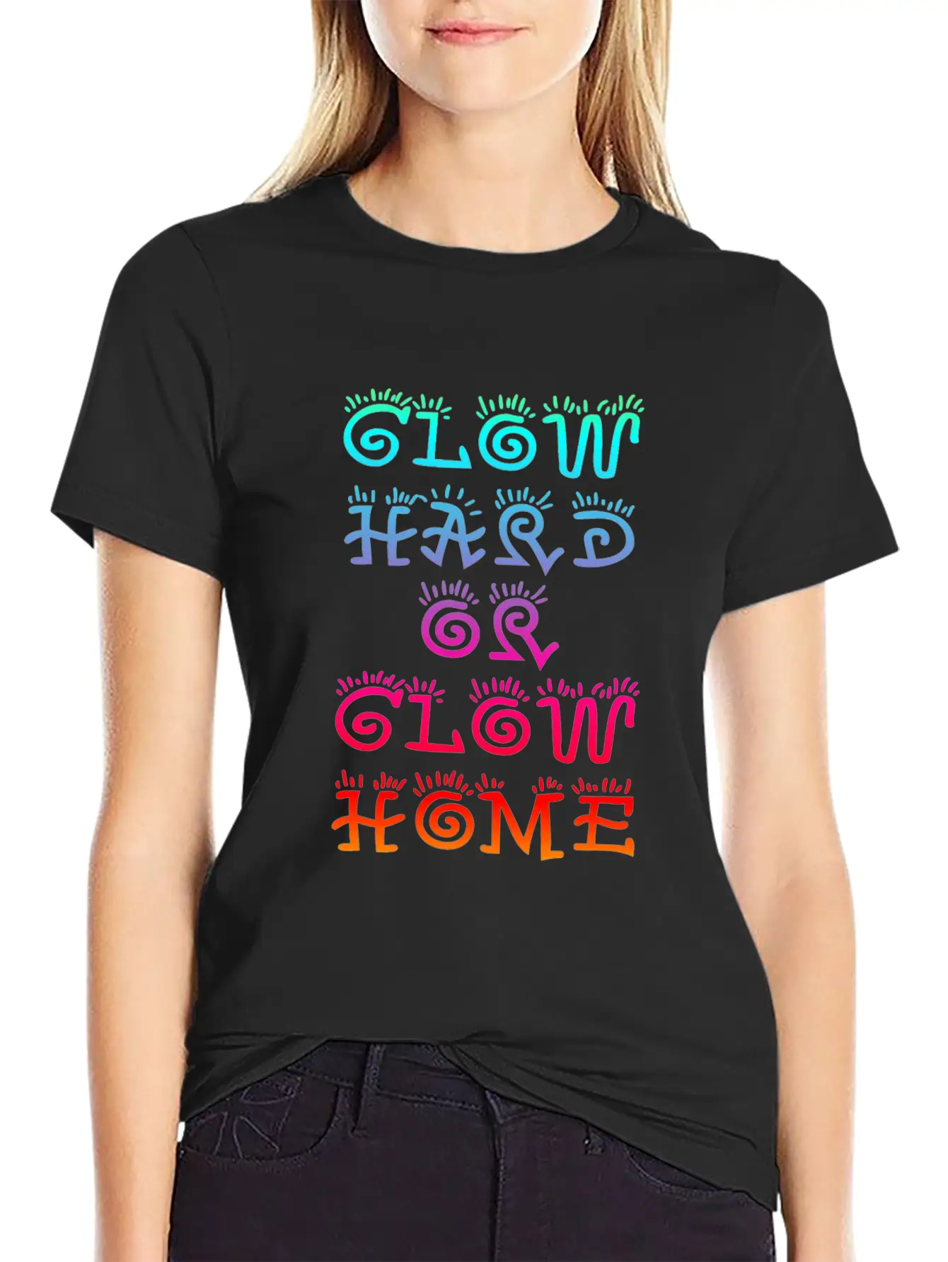 Retro Colorful Party Rave Shirt - Glow Hard Or Glo Lightweight Cotton T-Shirt – Daily Comfort Graphic Shirt
