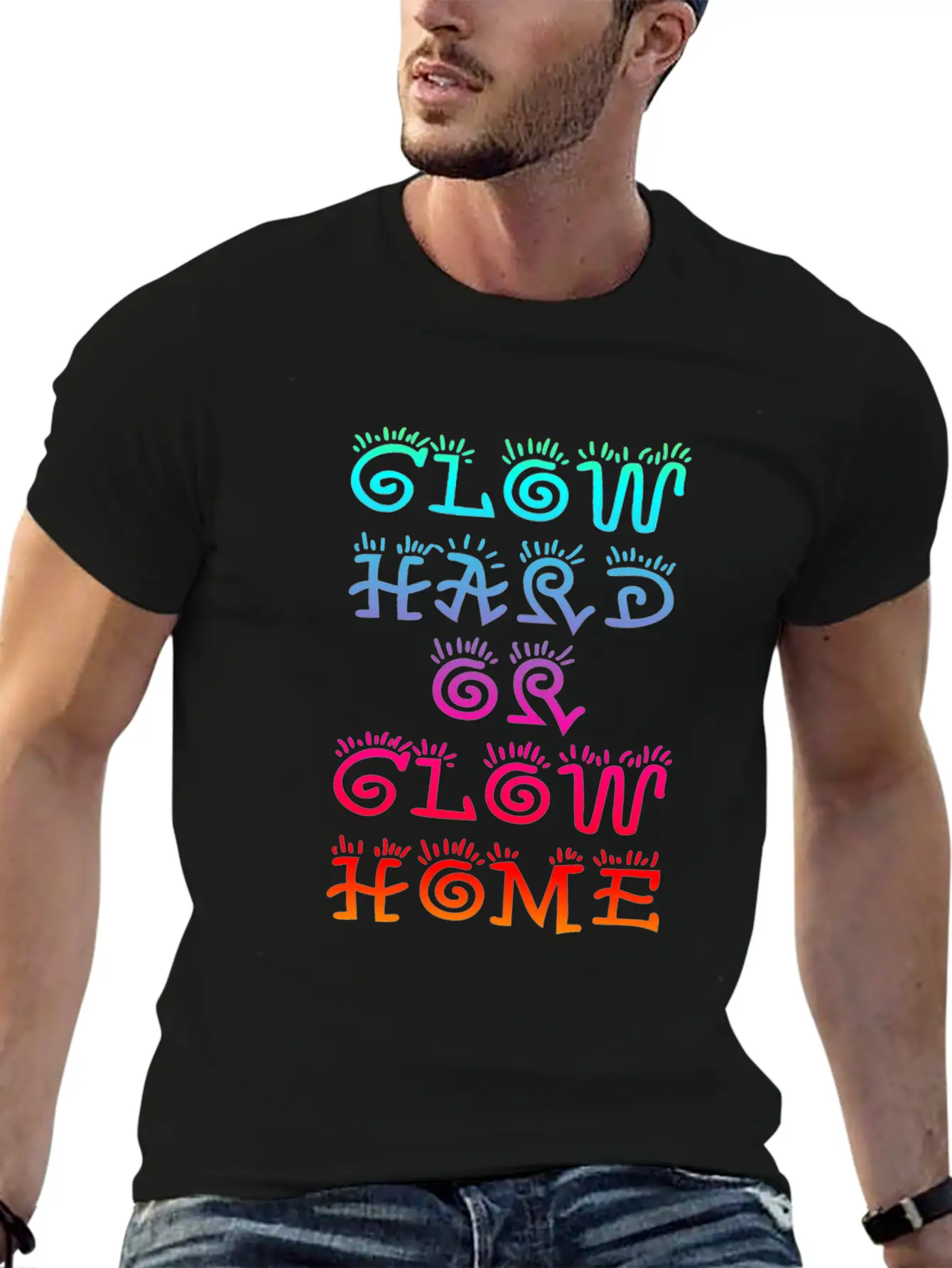 Retro Colorful Party Rave Shirt - Glow Hard Or Glo Lightweight Cotton T-Shirt – Daily Comfort Graphic Shirt