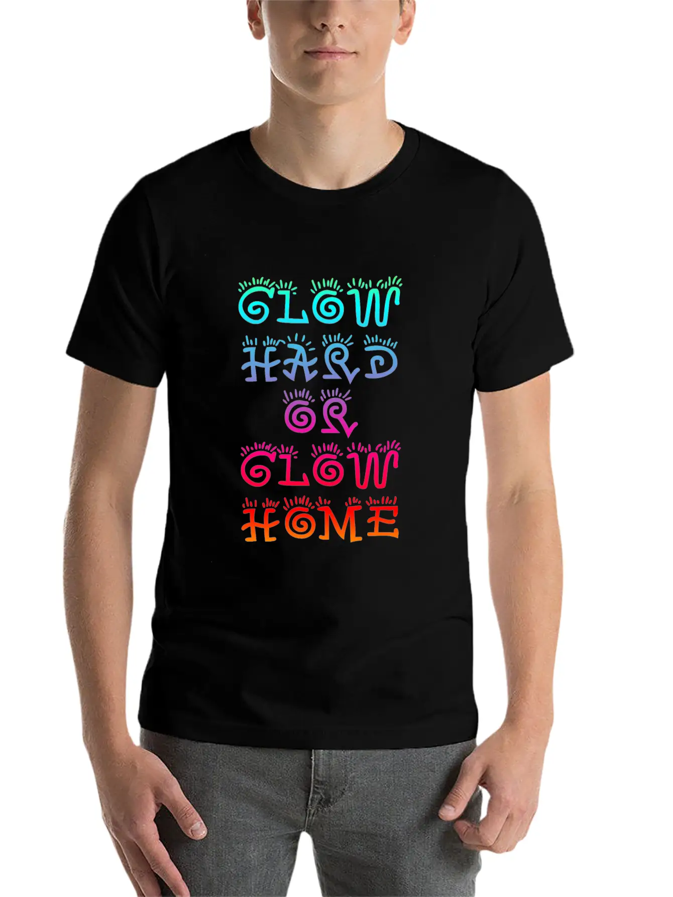 Retro Colorful Party Rave Shirt - Glow Hard Or Glo Lightweight Cotton T-Shirt – Daily Comfort Graphic Shirt