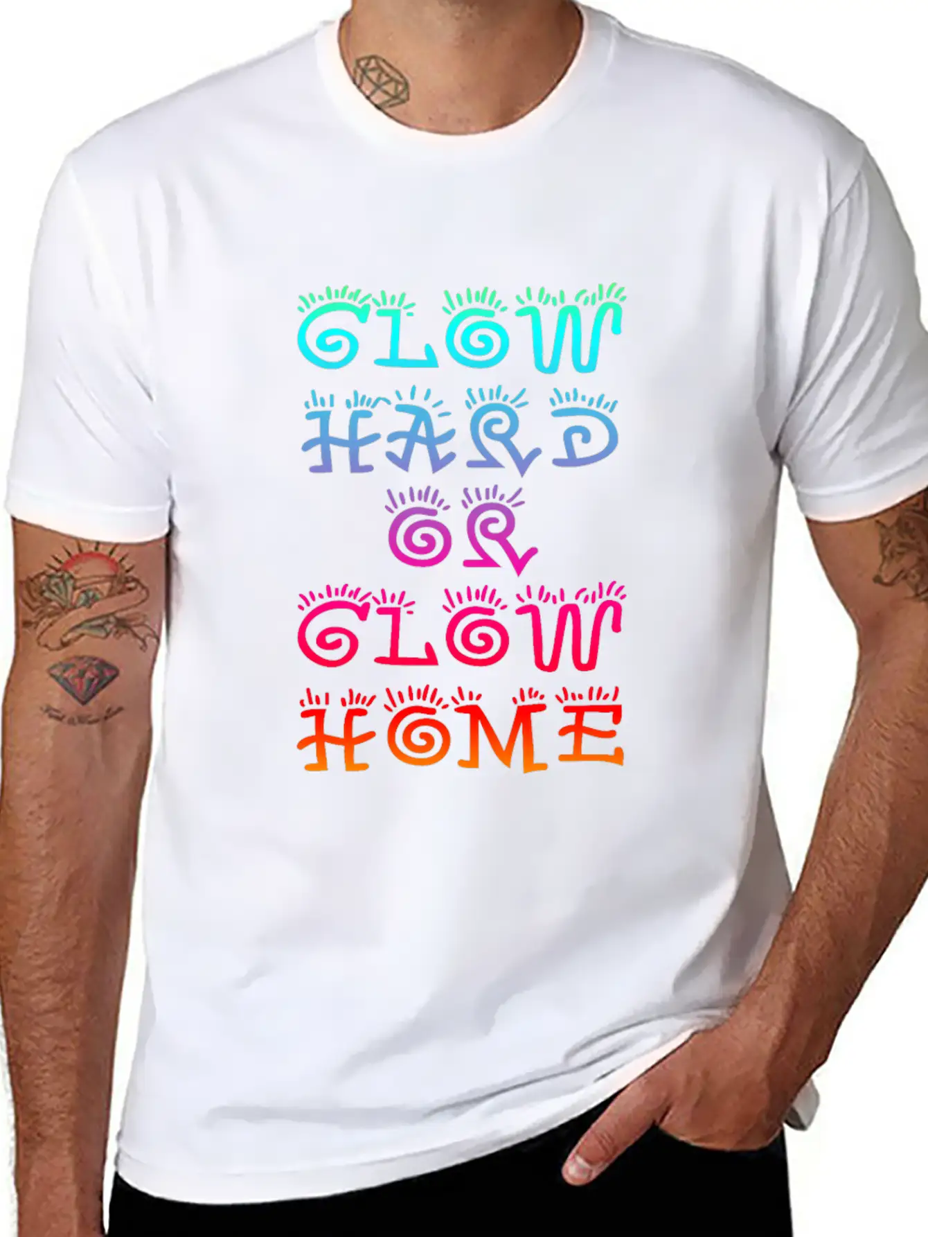 Retro Colorful Party Rave Shirt - Glow Hard Or Glo Lightweight Cotton T-Shirt – Daily Comfort Graphic Shirt
