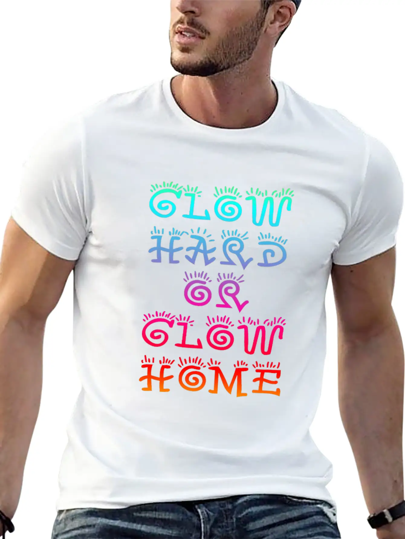Retro Colorful Party Rave Shirt - Glow Hard Or Glo Lightweight Cotton T-Shirt – Daily Comfort Graphic Shirt