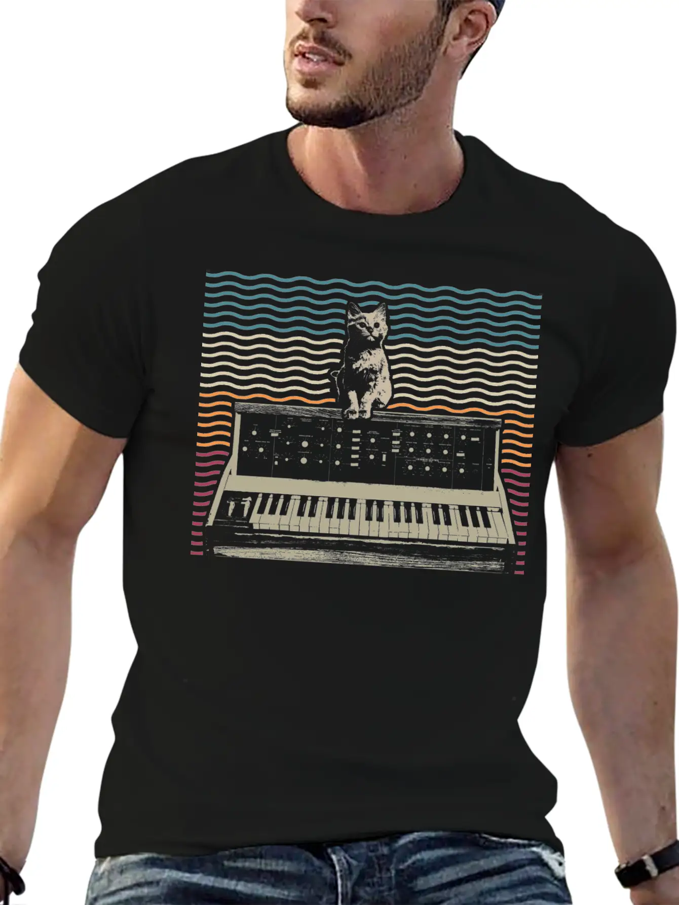 Retro Modular Synthesizer Keyboard Music Producer Modern Fit Casual T-Shirt – Clean And Versatile Design