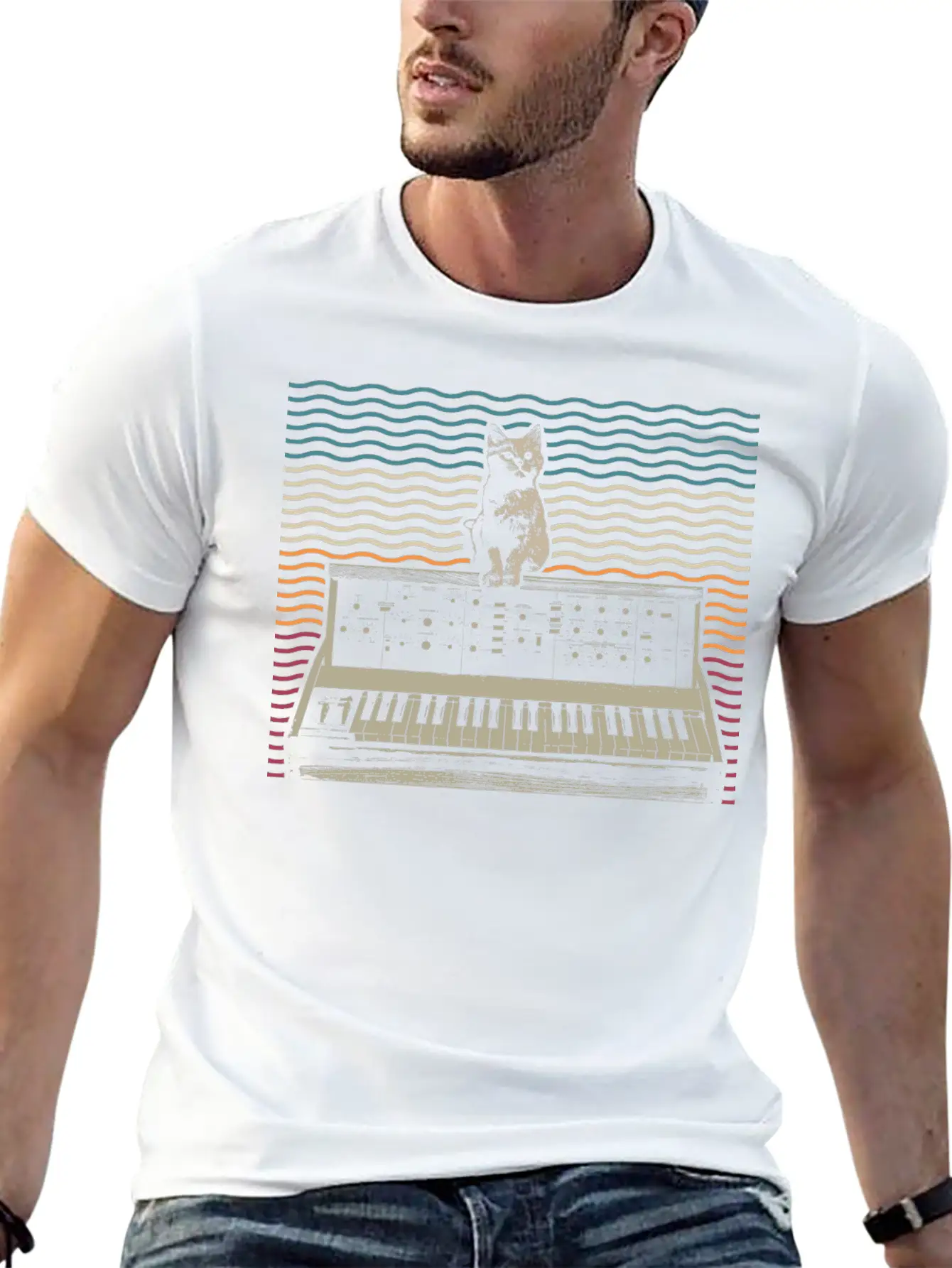Retro Modular Synthesizer Keyboard Music Producer Modern Fit Casual T-Shirt – Clean And Versatile Design