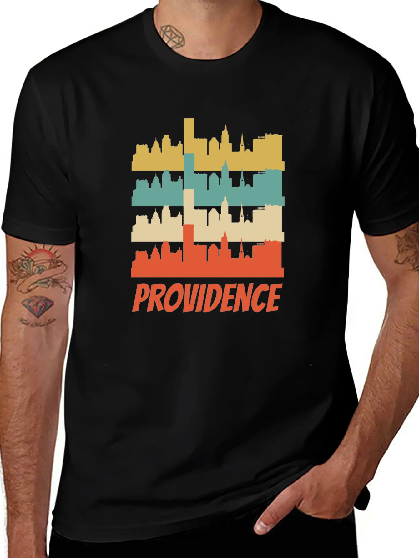 Retro Providence RI Skyline Pop Art Basic Graphic T-Shirt – Daily Comfort In Soft Cotton