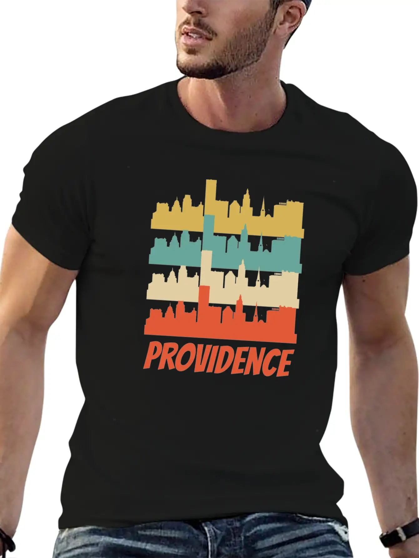 Retro Providence RI Skyline Pop Art Basic Graphic T-Shirt – Daily Comfort In Soft Cotton