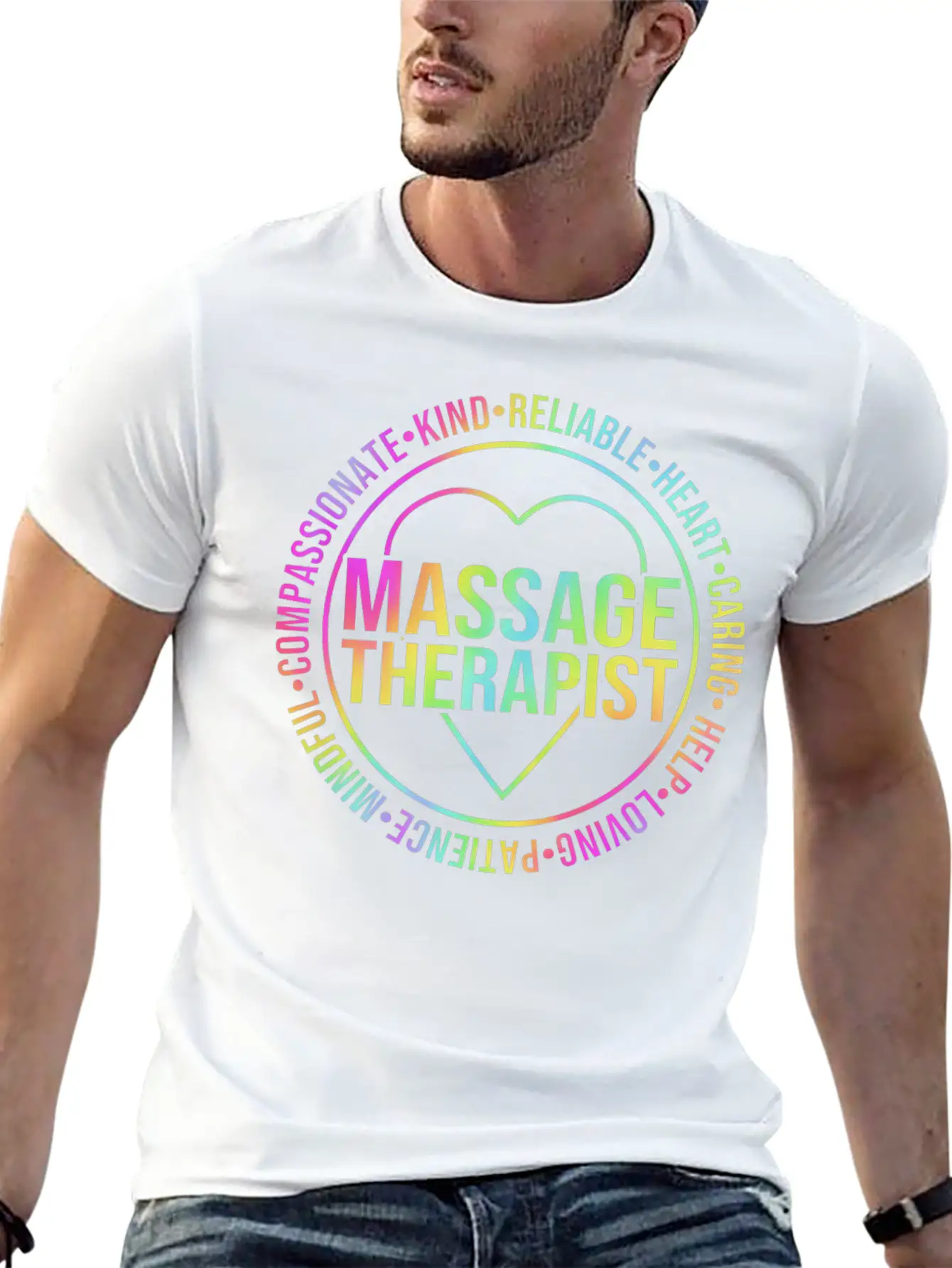 Retro Rainbow Massage Lovers Massage Therapist Essential Cotton Tee For Daily Outfits – Unisex Style