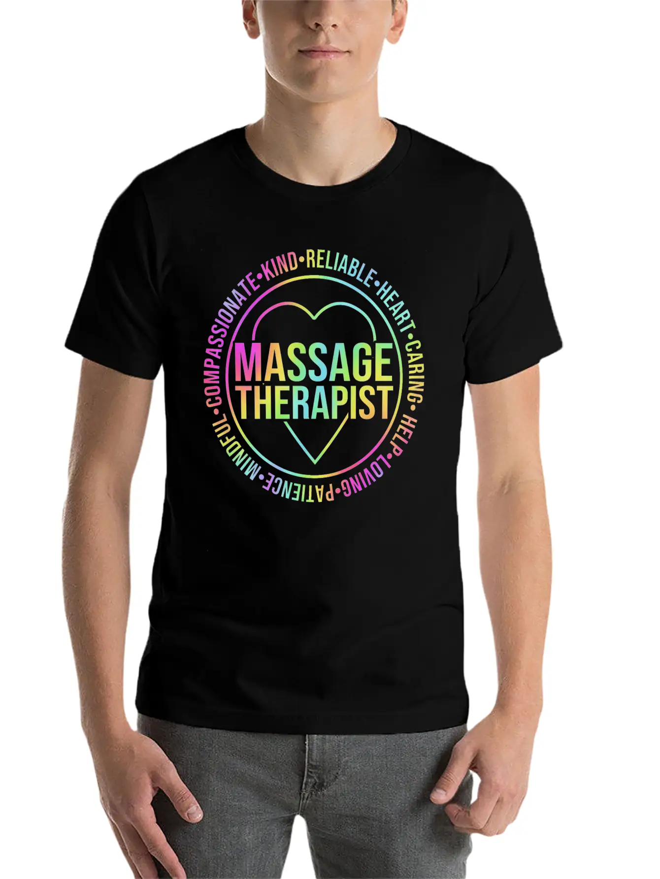 Retro Rainbow Massage Lovers Massage Therapist Modern Fit Casual T-Shirt – Clean And Versatile Design