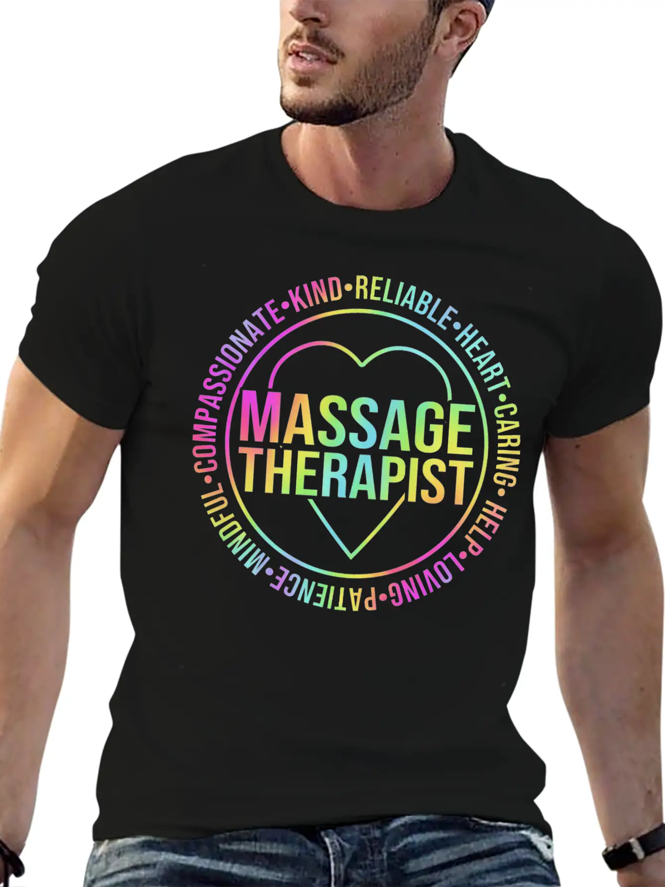 Retro Rainbow Massage Lovers Massage Therapist Modern Fit Casual T-Shirt – Clean And Versatile Design