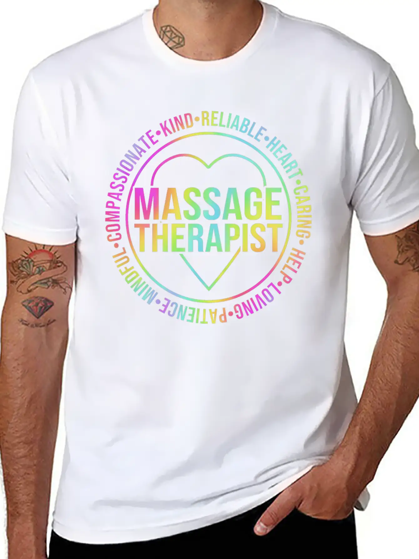 Retro Rainbow Massage Lovers Massage Therapist Modern Fit Casual T-Shirt – Clean And Versatile Design