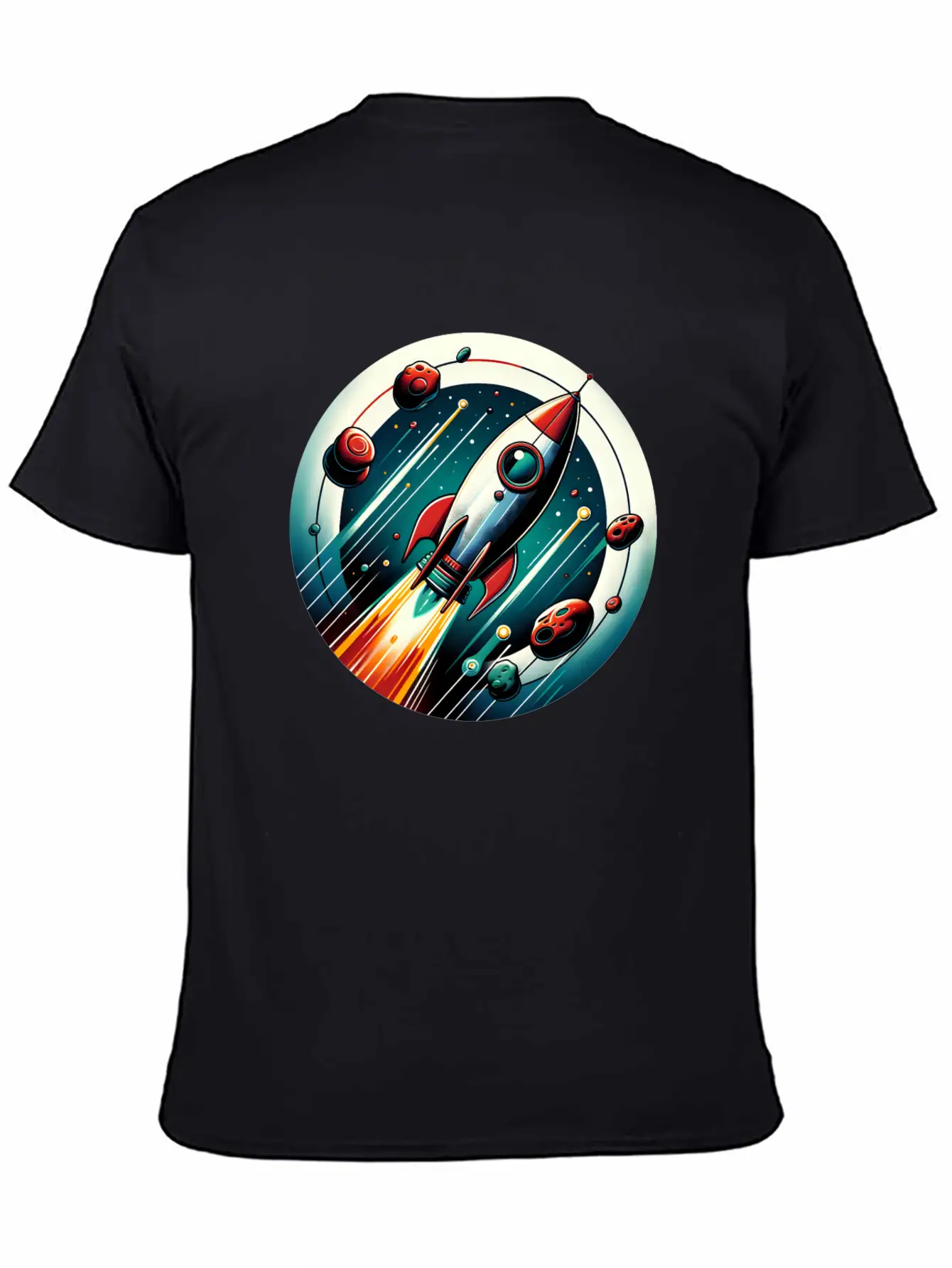 Retro Rocket And Planets Unisex Casual T-Shirt – Clean Design For Daily Comfort