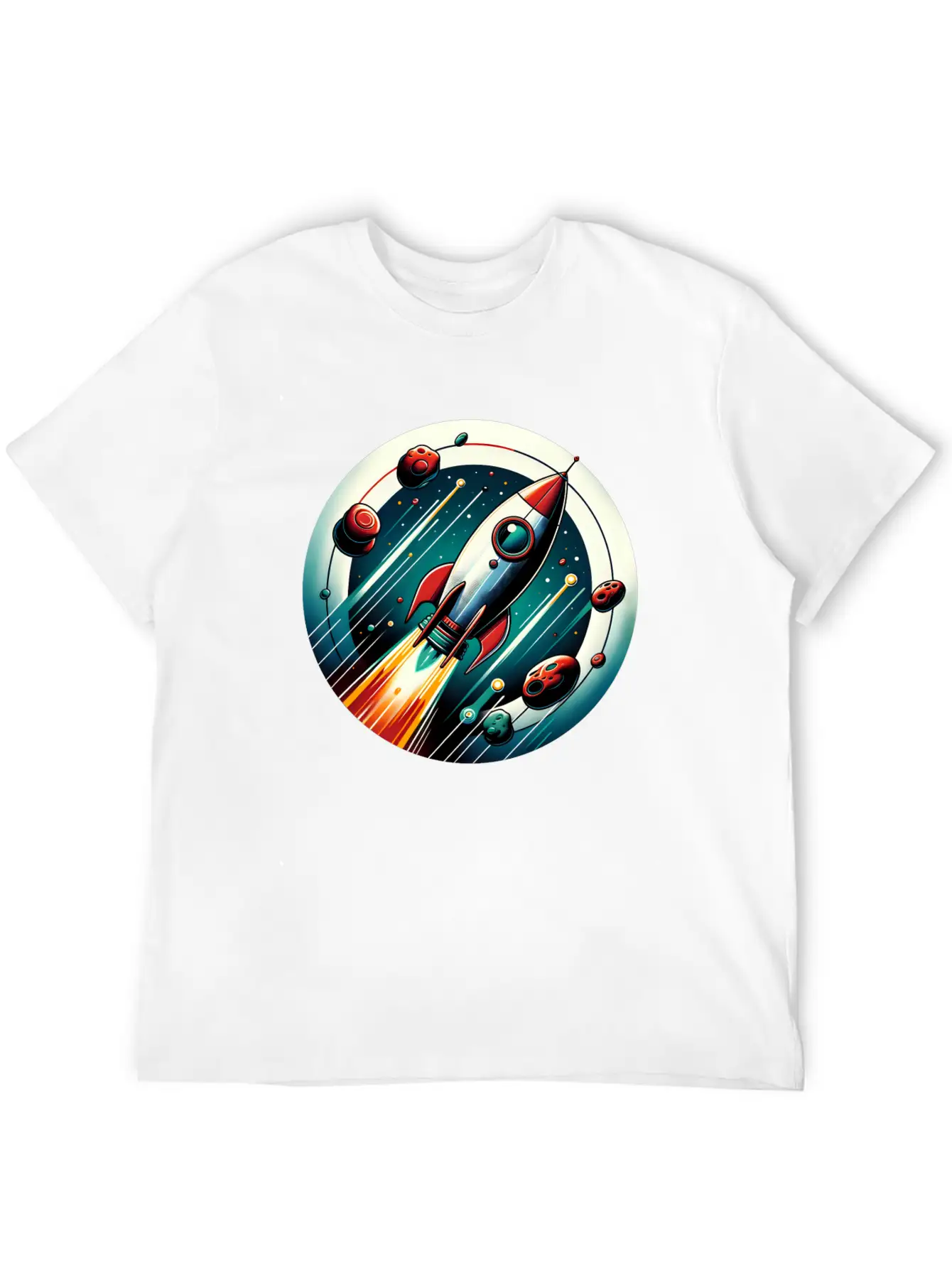 Retro Rocket And Planets Unisex Casual T-Shirt – Clean Design For Daily Comfort