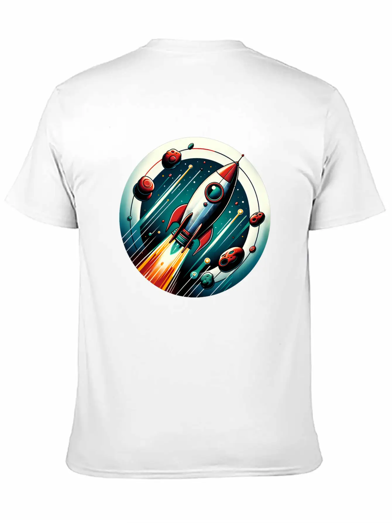 Retro Rocket And Planets Unisex Casual T-Shirt – Clean Design For Daily Comfort