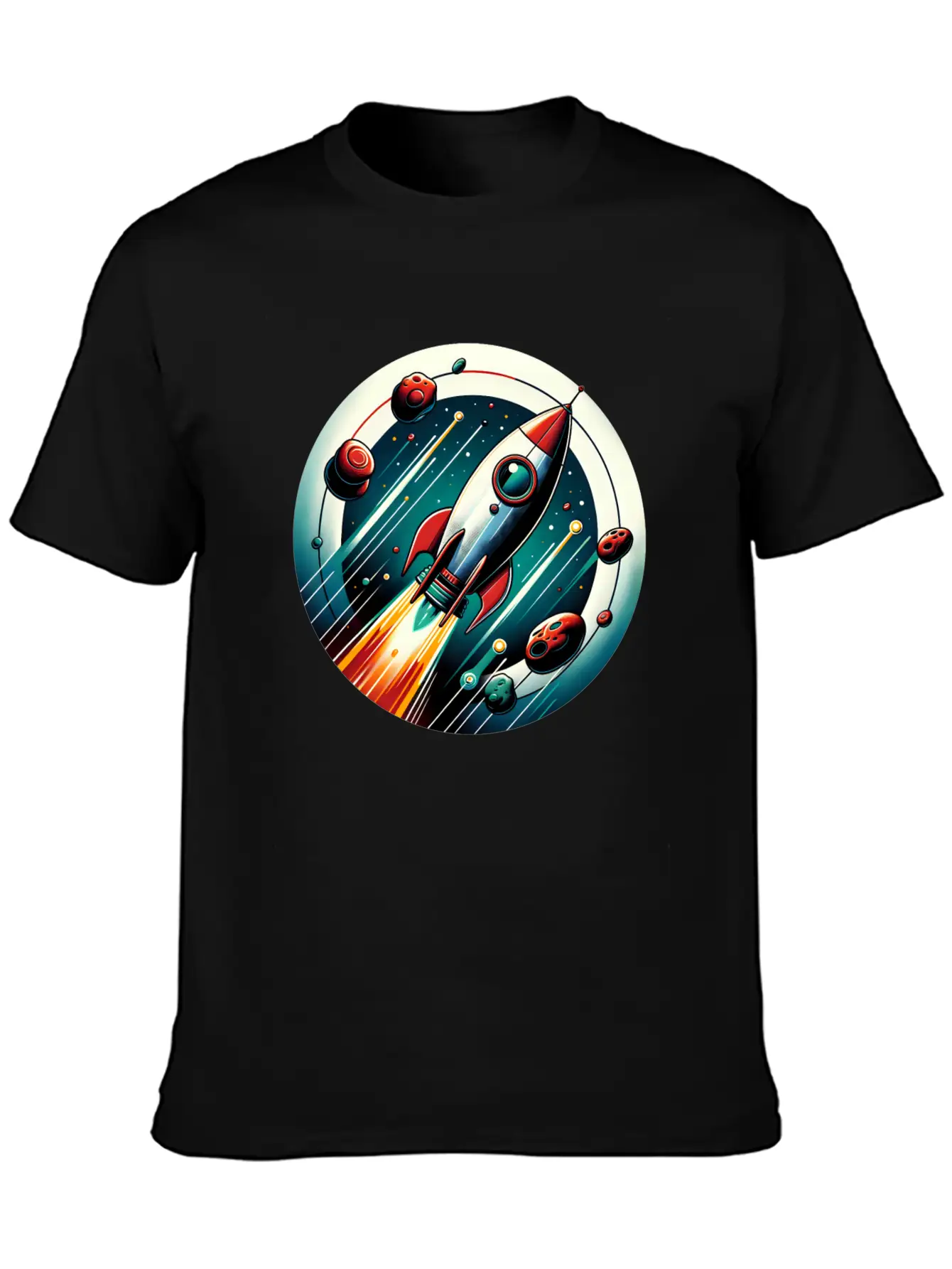 Retro Rocket And Planets Unisex Casual T-Shirt – Clean Design For Daily Comfort