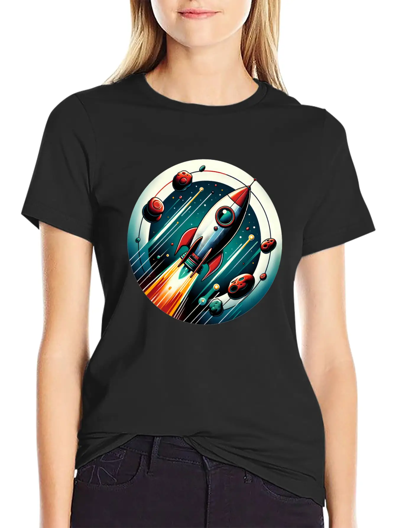 Retro Rocket And Planets Unisex Casual T-Shirt – Clean Design For Daily Comfort