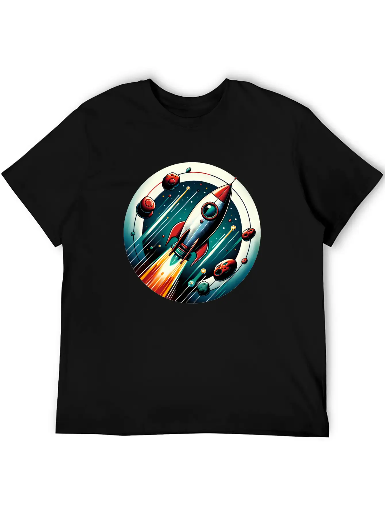 Retro Rocket And Planets Unisex Casual T-Shirt – Clean Design For Daily Comfort