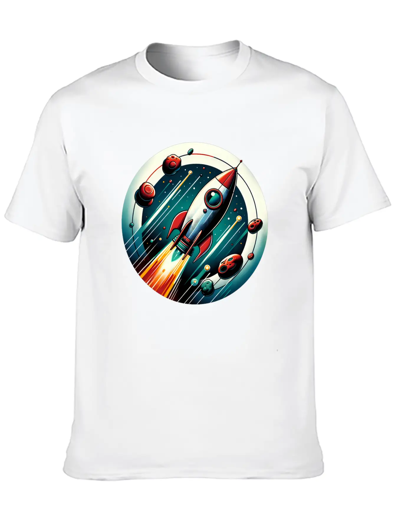 Retro Rocket And Planets Unisex Casual T-Shirt – Clean Design For Daily Comfort