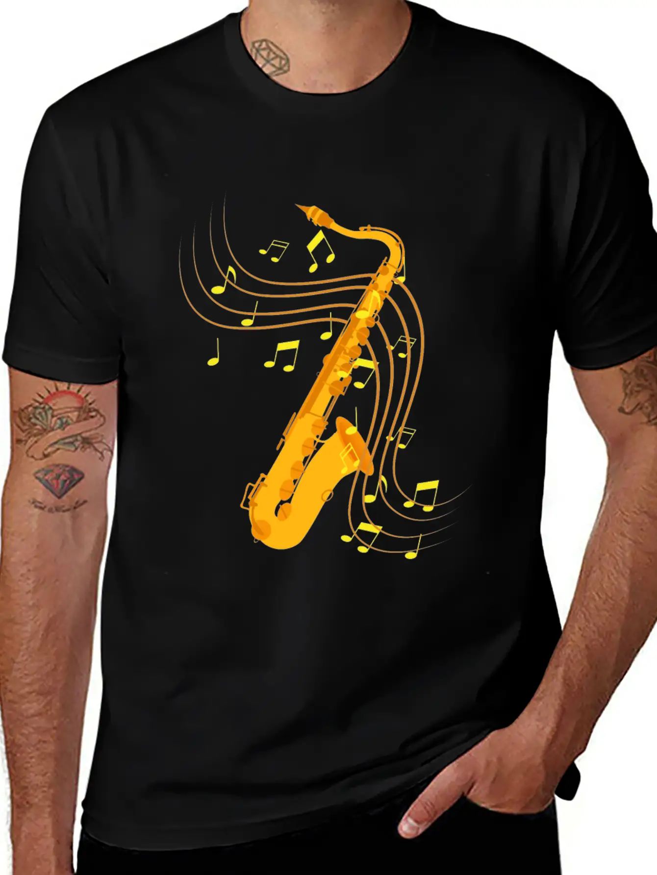 Retro Saxophone Jazz Saxophone Gift Essential Cotton Tee For Daily Outfits – Unisex Style