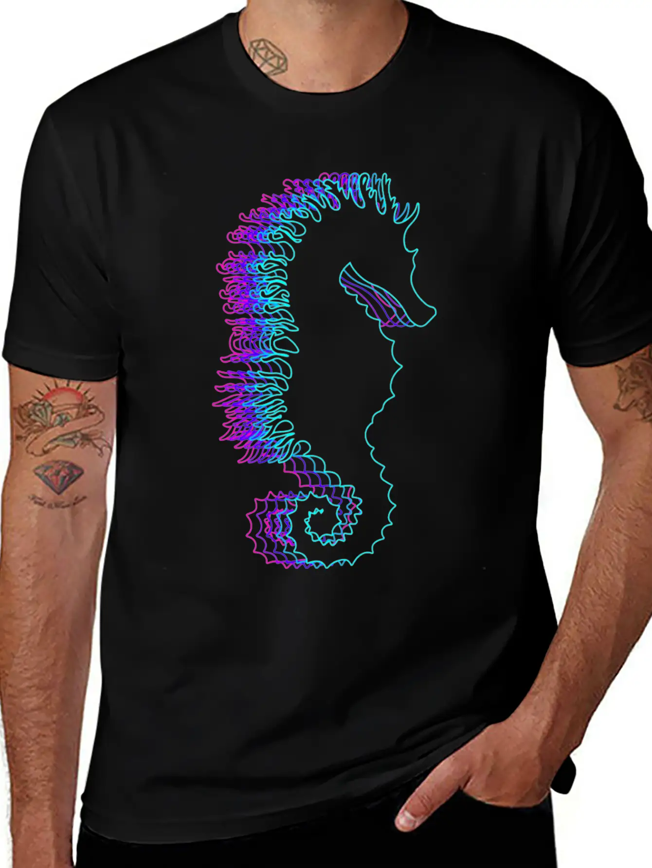 Retro Seahorse Sea Fish Vaporwave Lightweight Cotton T-Shirt – Daily Comfort Graphic Shirt