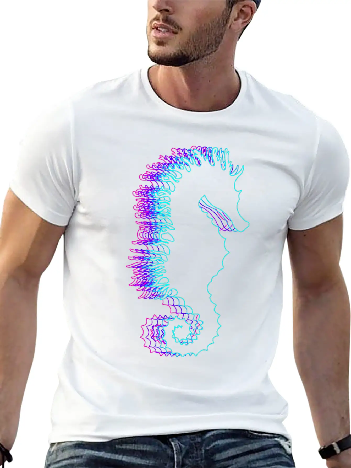 Retro Seahorse Sea Fish Vaporwave Lightweight Cotton T-Shirt – Daily Comfort Graphic Shirt