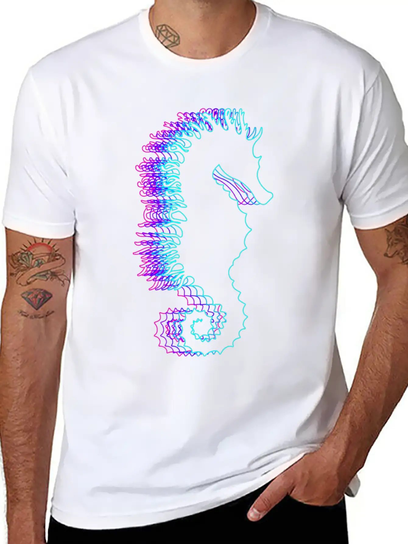 Retro Seahorse Sea Fish Vaporwave Lightweight Cotton T-Shirt – Daily Comfort Graphic Shirt