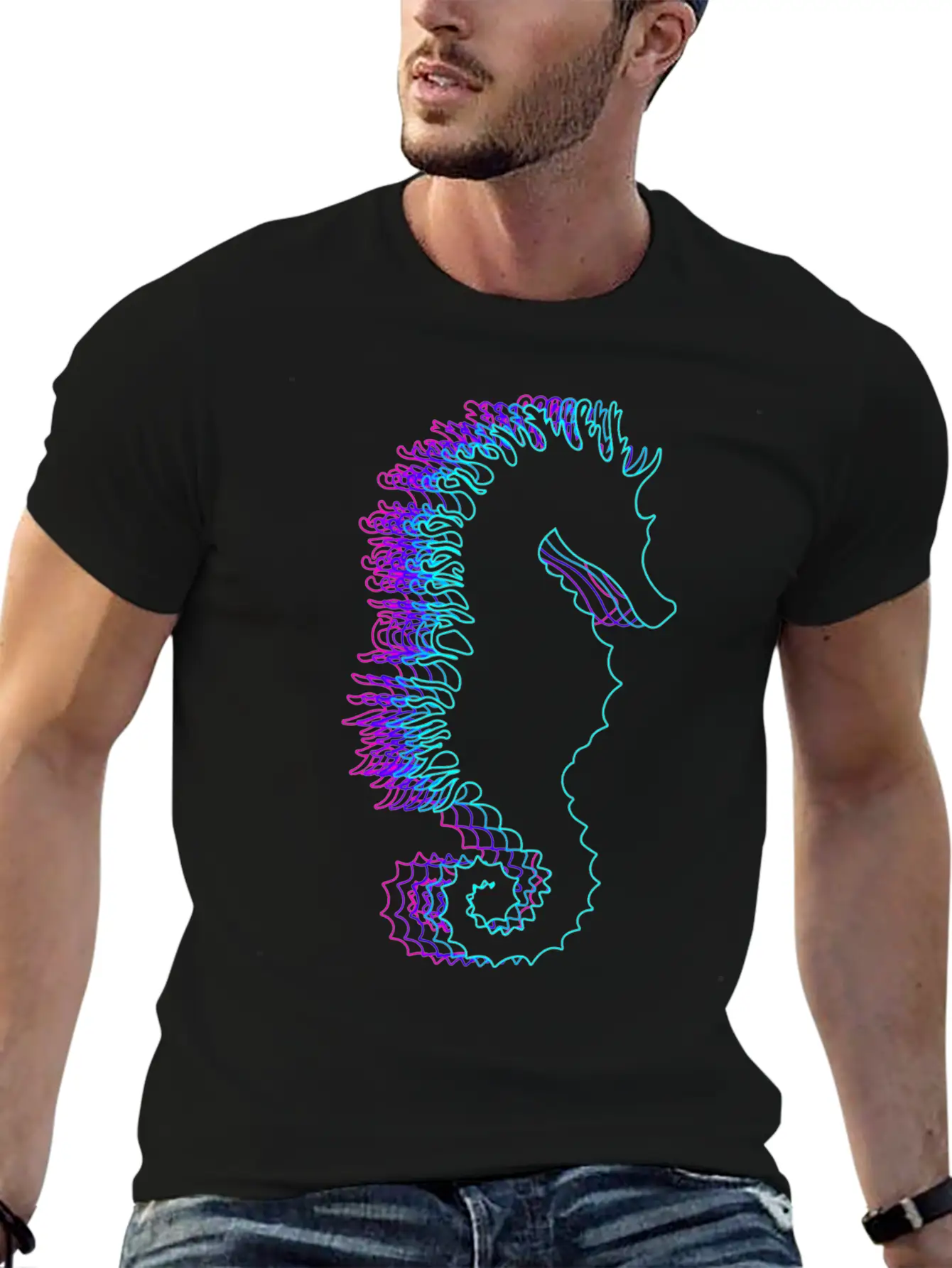 Retro Seahorse Sea Fish Vaporwave Lightweight Cotton T-Shirt – Daily Comfort Graphic Shirt