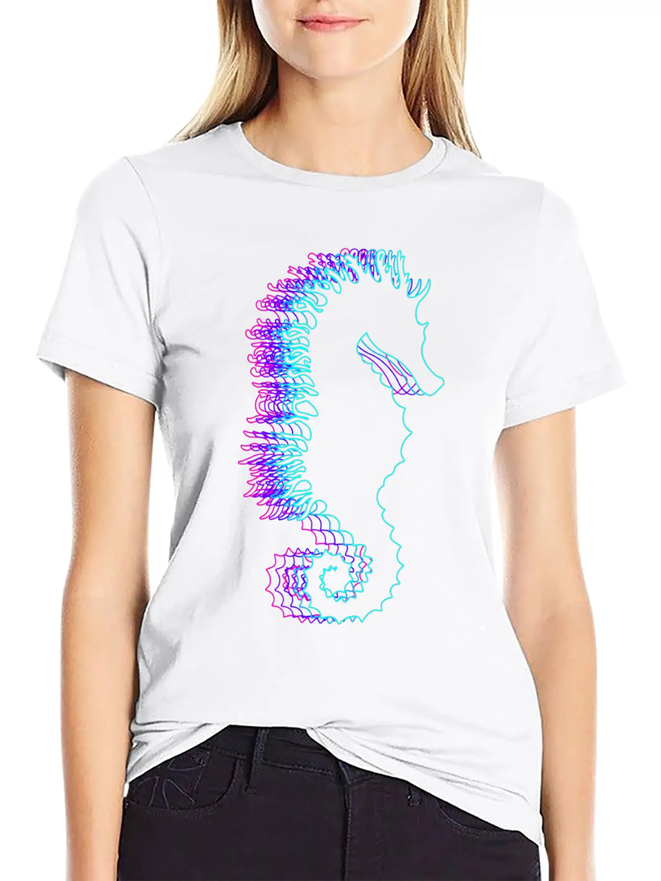 Retro Seahorse Sea Fish Vaporwave Lightweight Cotton T-Shirt – Daily Comfort Graphic Shirt