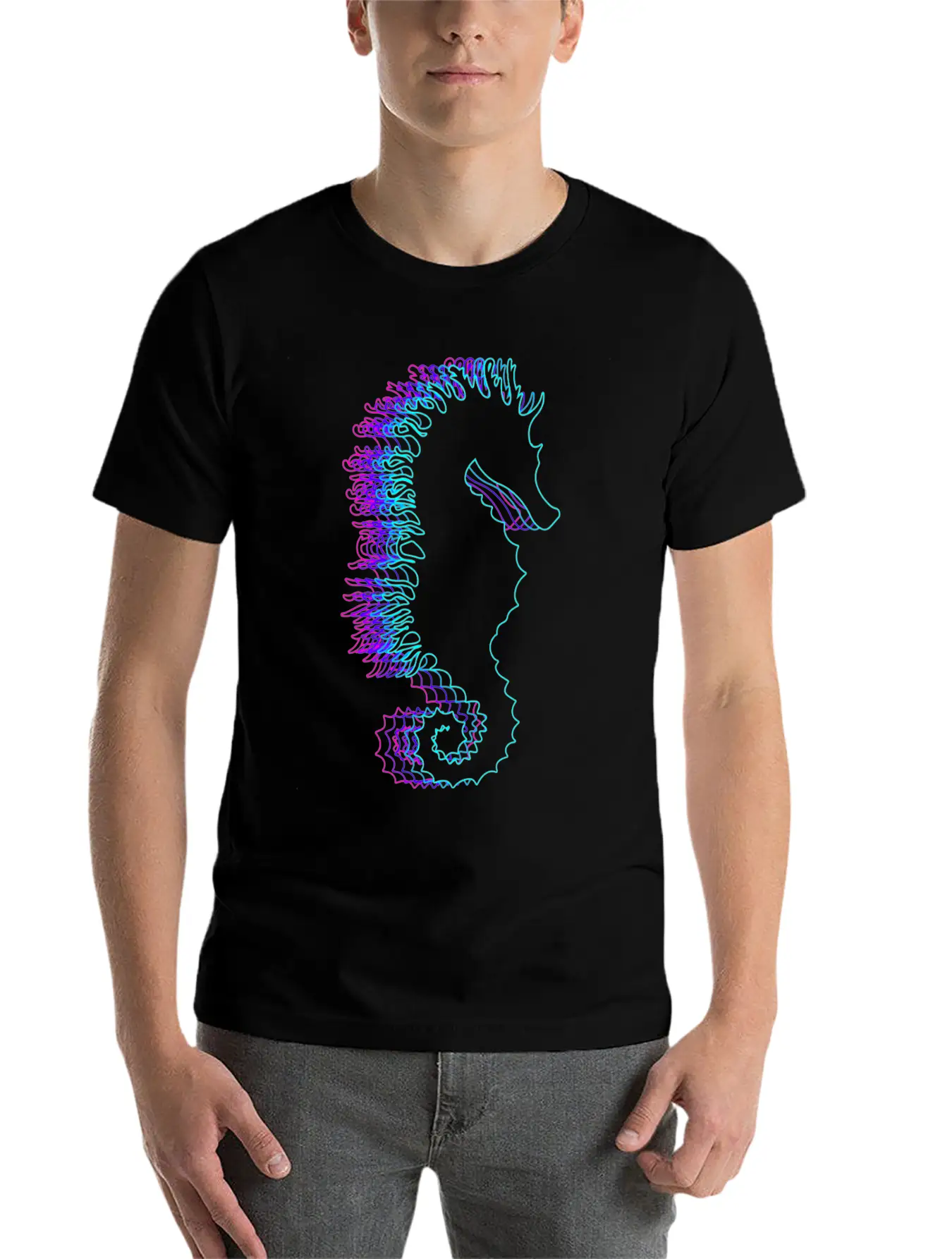 Retro Seahorse Sea Fish Vaporwave Lightweight Cotton T-Shirt – Daily Comfort Graphic Shirt