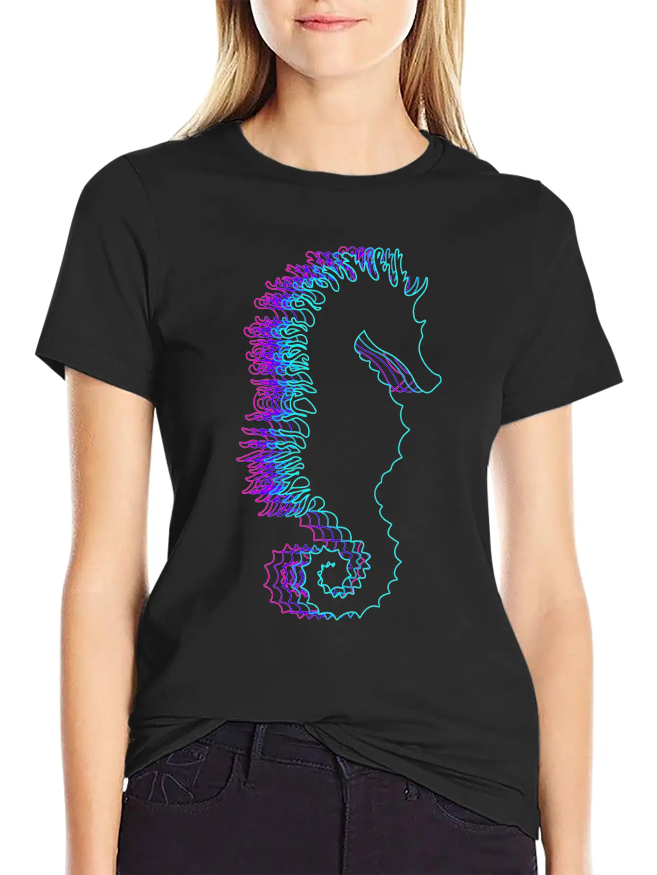 Retro Seahorse Sea Fish Vaporwave Lightweight Cotton T-Shirt – Daily Comfort Graphic Shirt