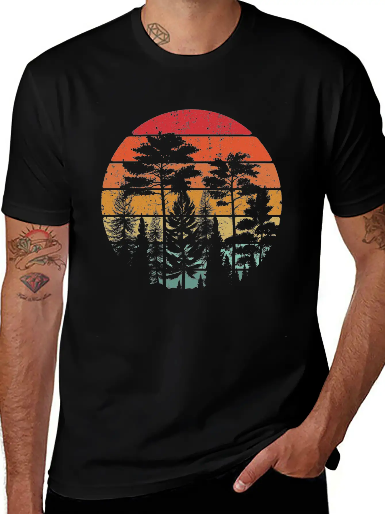 Retro Style Wildlife Trees Outdoors Nature Forest Stylish Everyday T-Shirt – Unisex Basic Cotton Tee