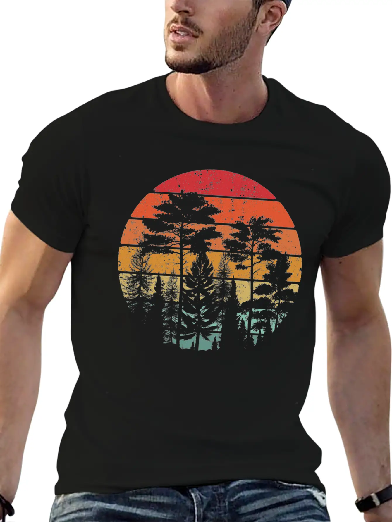 Retro Style Wildlife Trees Outdoors Nature Forest Stylish Everyday T-Shirt – Unisex Basic Cotton Tee