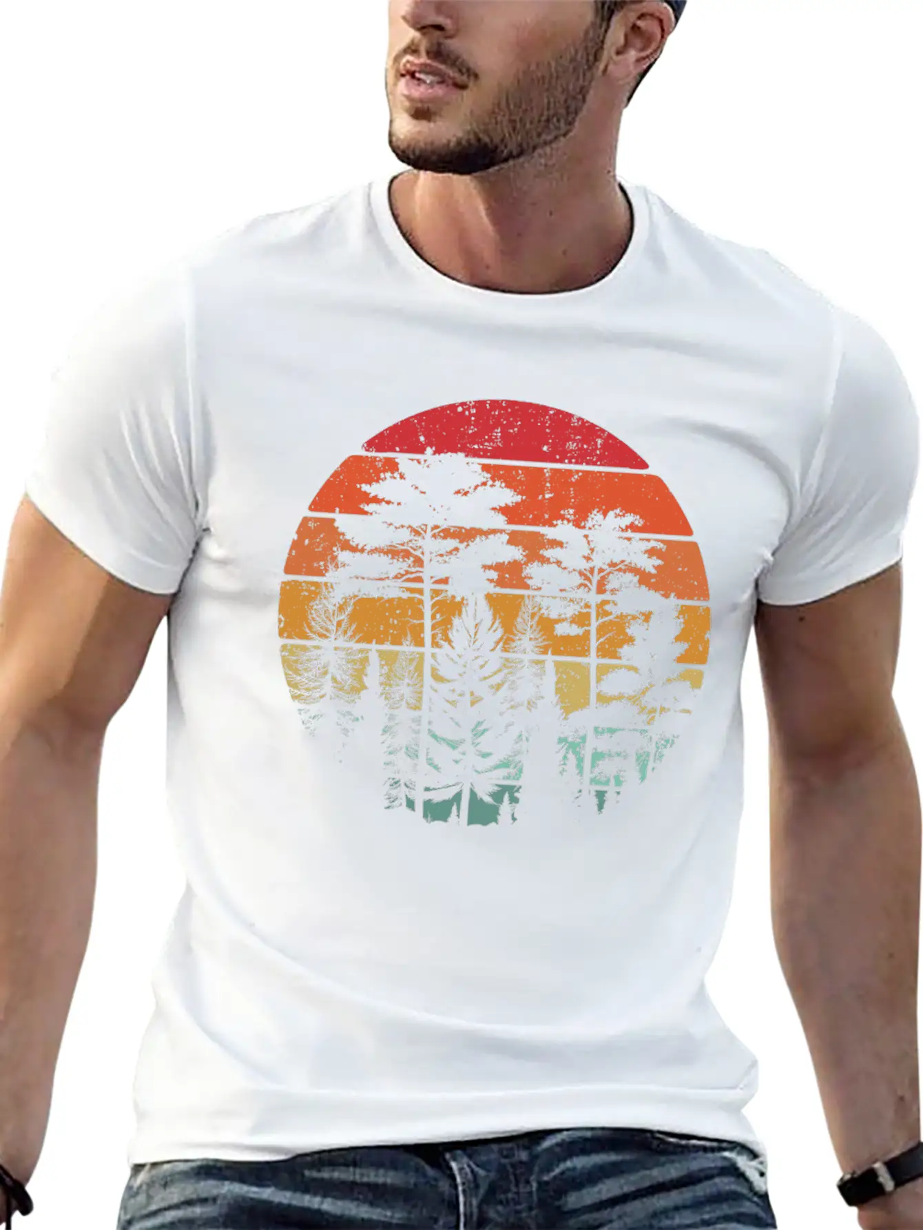 Retro Style Wildlife Trees Outdoors Nature Forest Stylish Everyday T-Shirt – Unisex Basic Cotton Tee