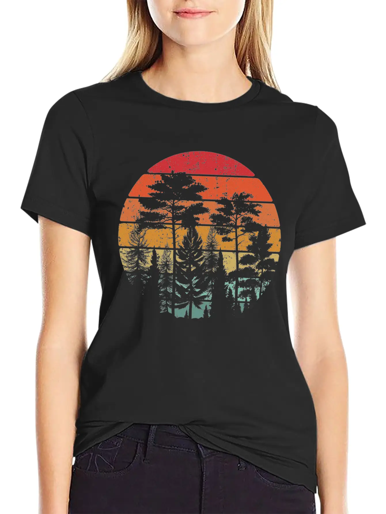Retro Style Wildlife Trees Outdoors Nature Forest Stylish Everyday T-Shirt – Unisex Basic Cotton Tee