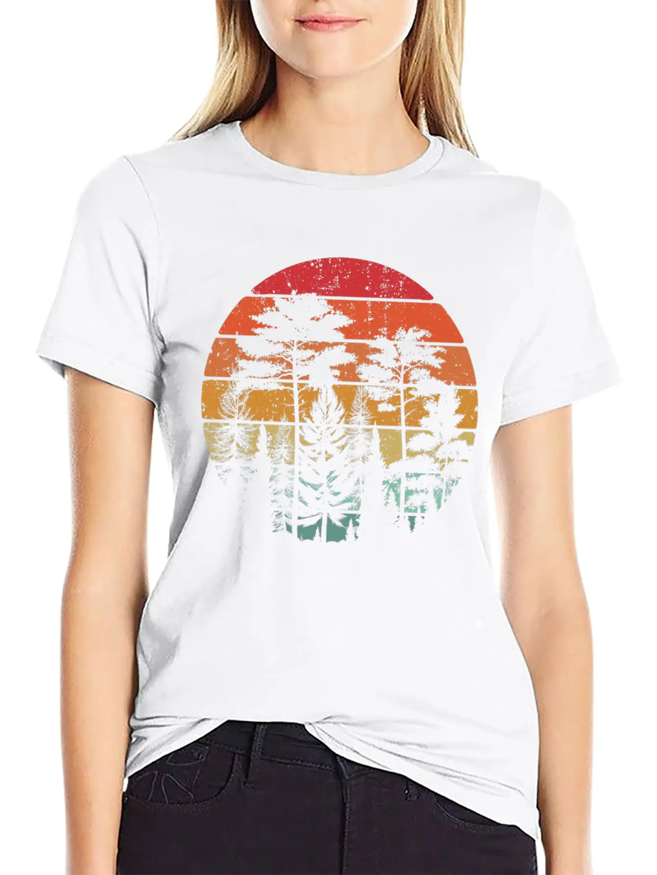 Retro Style Wildlife Trees Outdoors Nature Forest Stylish Everyday T-Shirt – Unisex Basic Cotton Tee