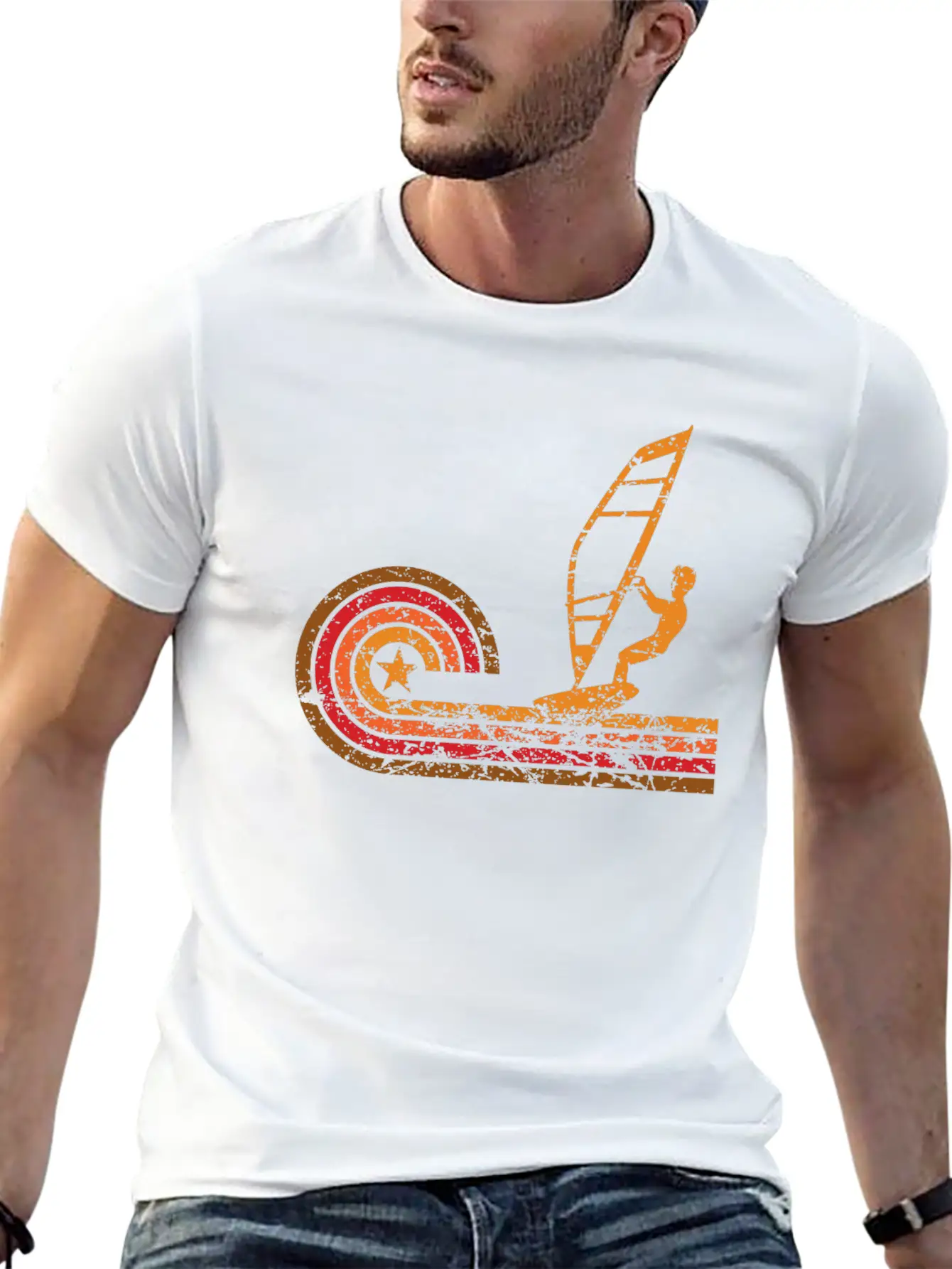 Retro Style Wind Surfer Vintage Wind Surfing Classic Fit Graphic Tee For Daily Comfort – Unisex Cotton Shirt