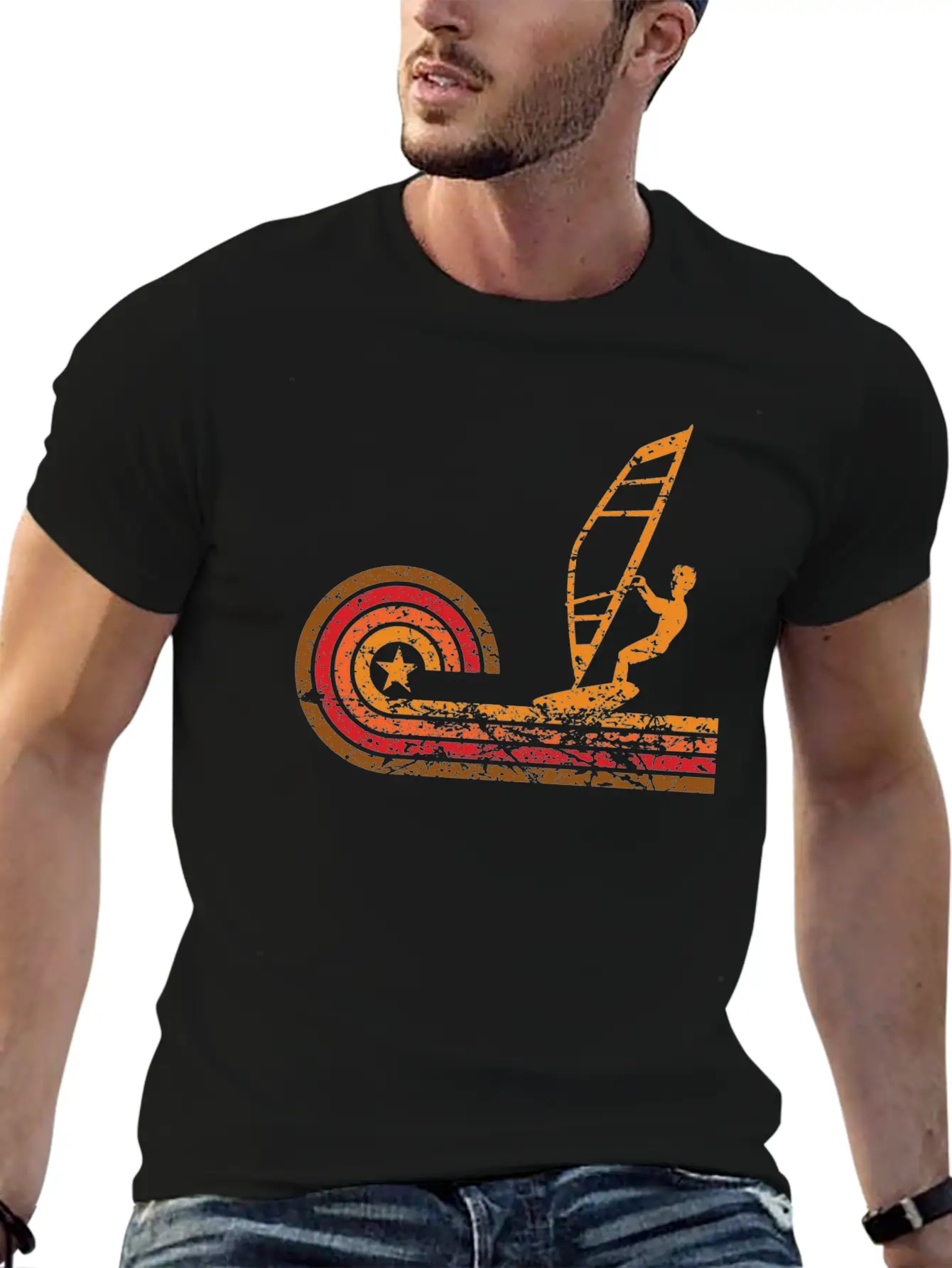 Retro Style Wind Surfer Vintage Wind Surfing Classic Fit Graphic Tee For Daily Comfort – Unisex Cotton Shirt