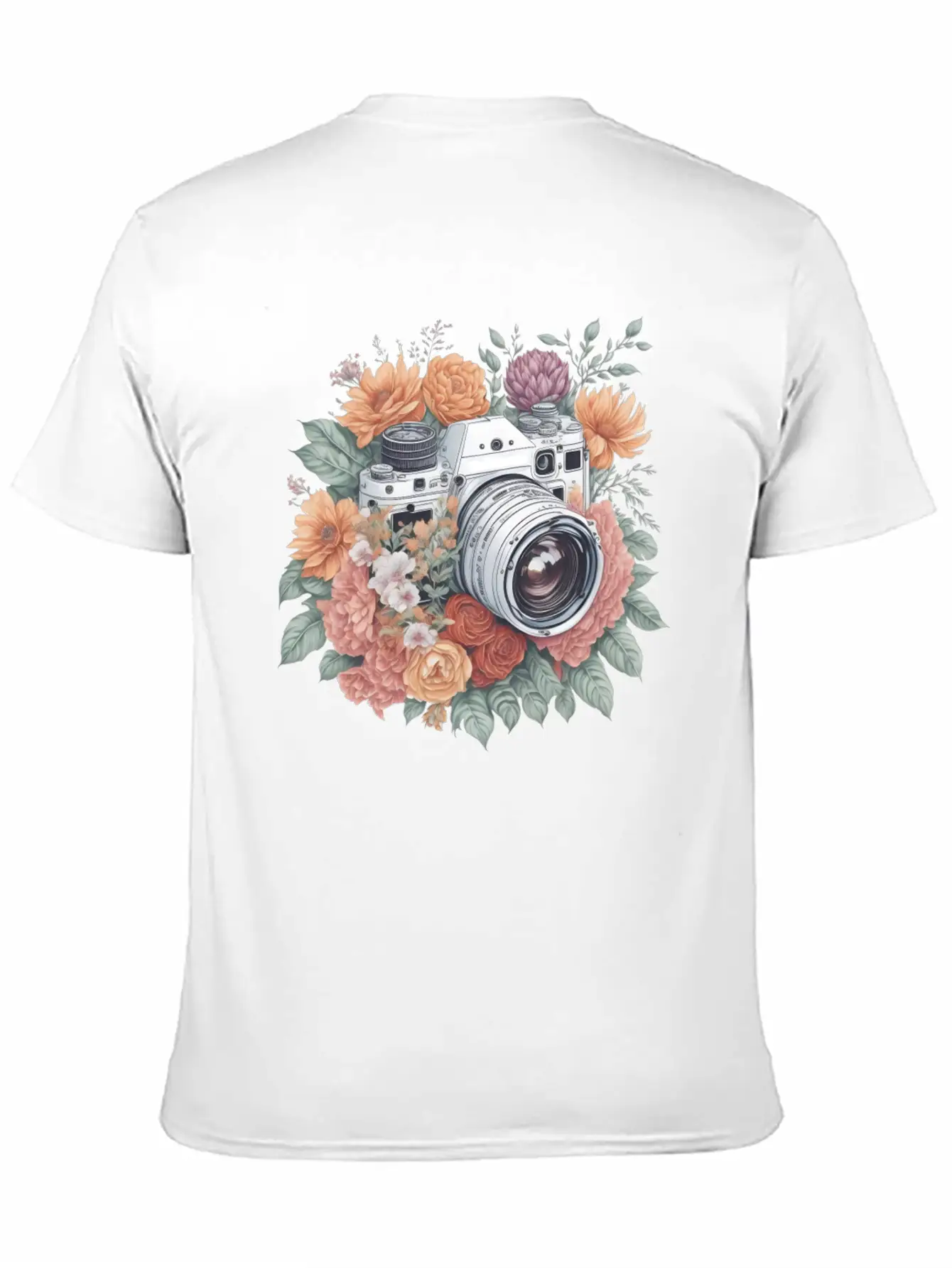 Retro Vintage Camera With Flowers Basic Graphic T-Shirt – Daily Comfort In Soft Cotton