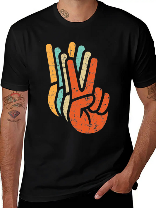 Retro Vintage Peace Sign Hand Care,fun,symbol Modern Fit Casual T-Shirt – Clean And Versatile Design
