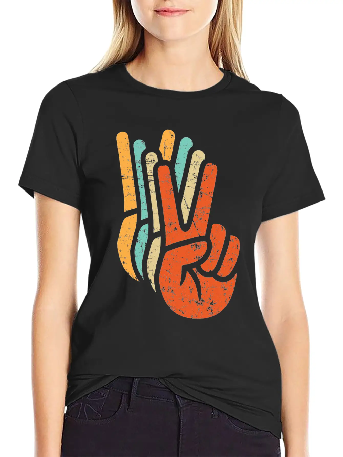Retro Vintage Peace Sign Hand Care,fun,symbol Modern Fit Casual T-Shirt – Clean And Versatile Design
