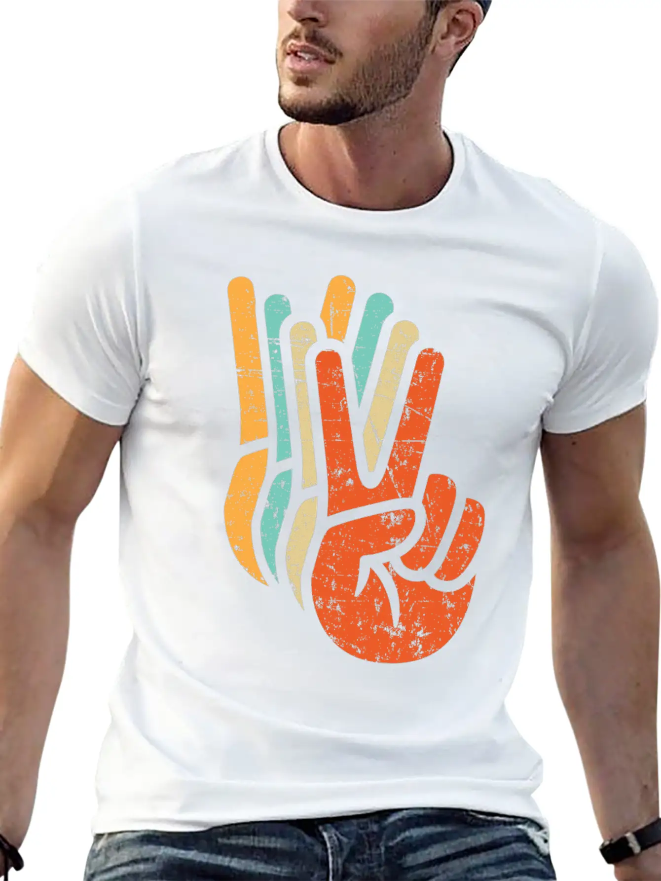 Retro Vintage Peace Sign Hand Care,fun,symbol Modern Fit Casual T-Shirt – Clean And Versatile Design