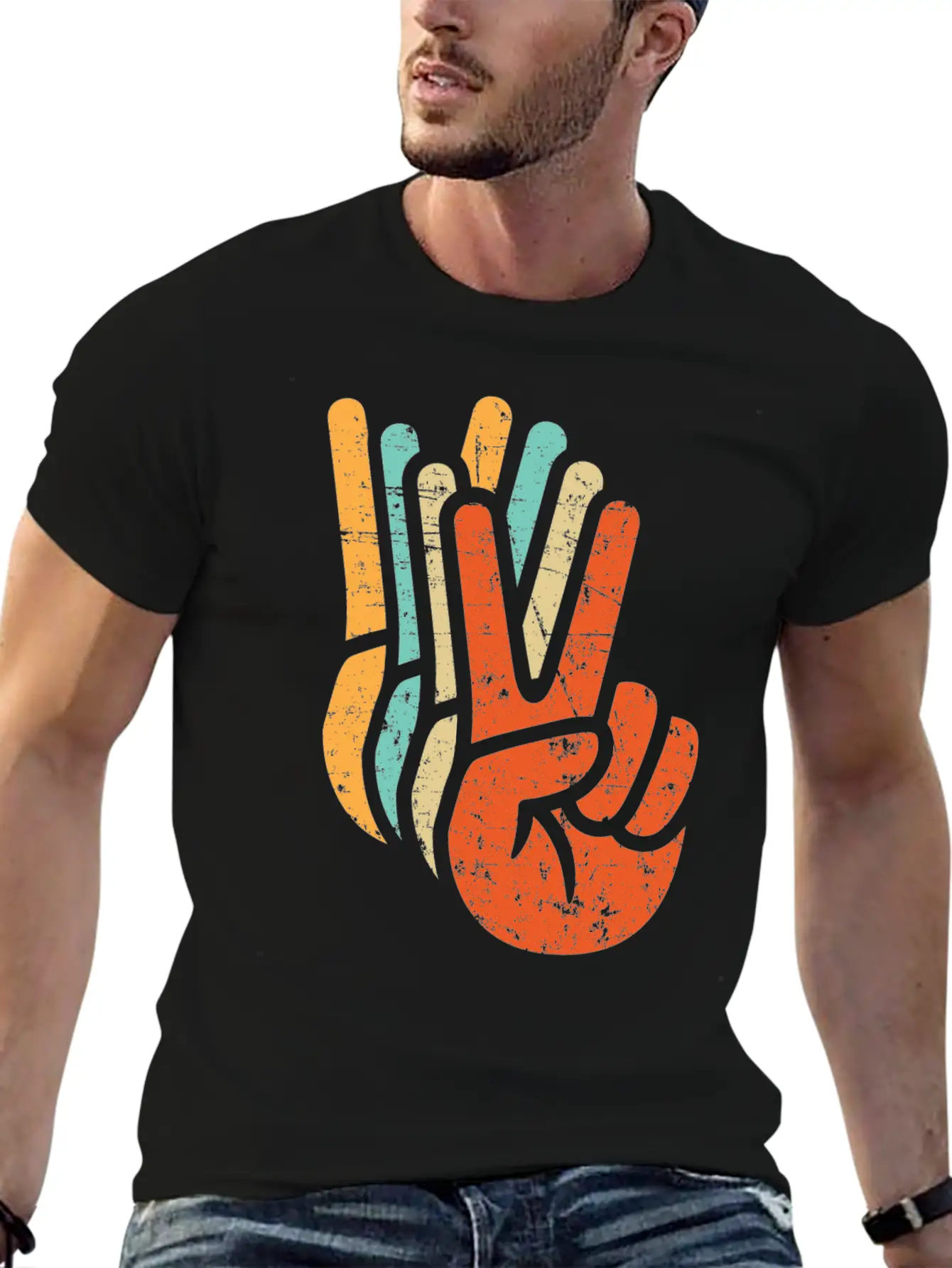 Retro Vintage Peace Sign Hand Care,fun,symbol Modern Fit Casual T-Shirt – Clean And Versatile Design