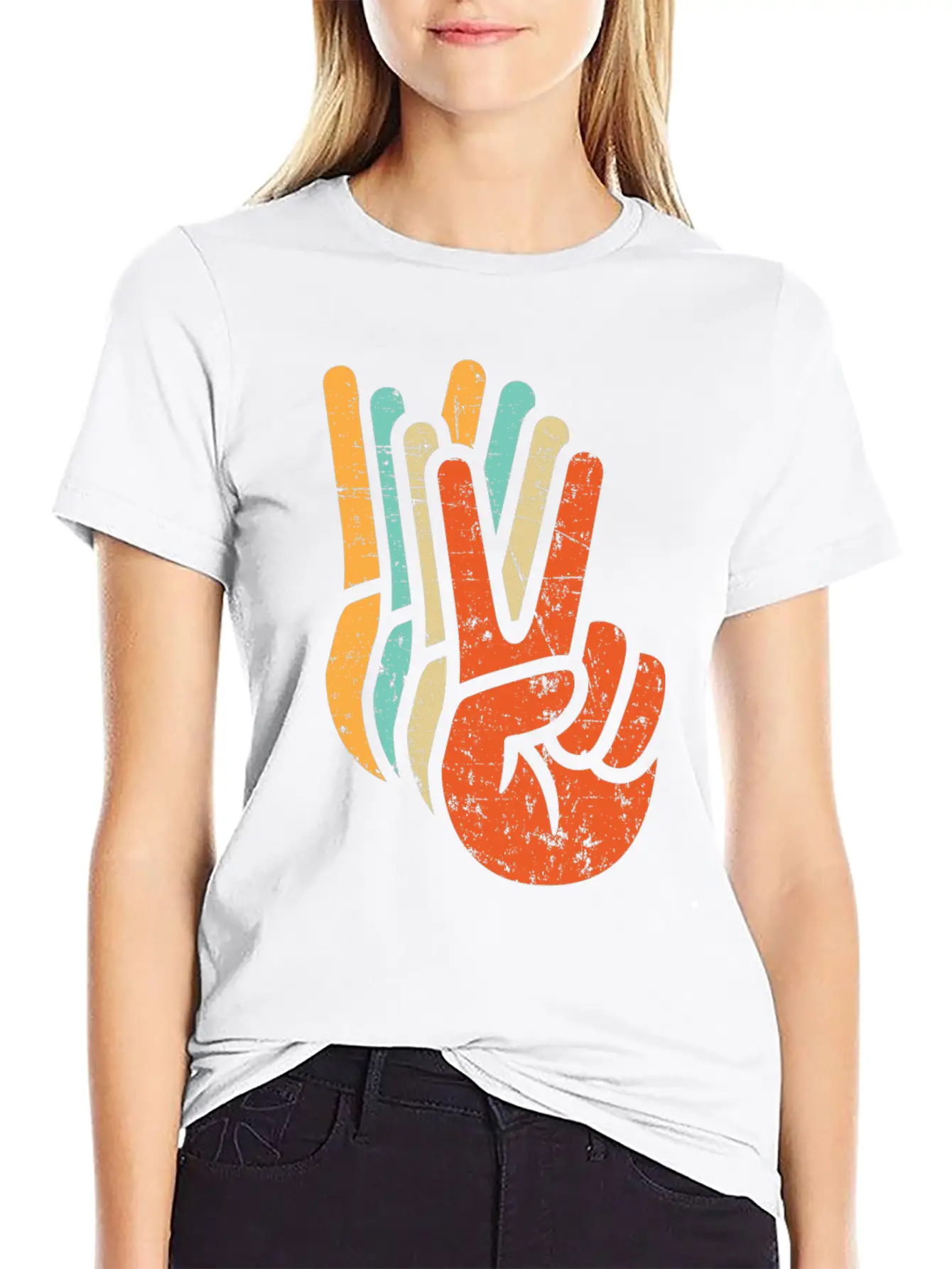 Retro Vintage Peace Sign Hand Care,fun,symbol Modern Fit Casual T-Shirt – Clean And Versatile Design