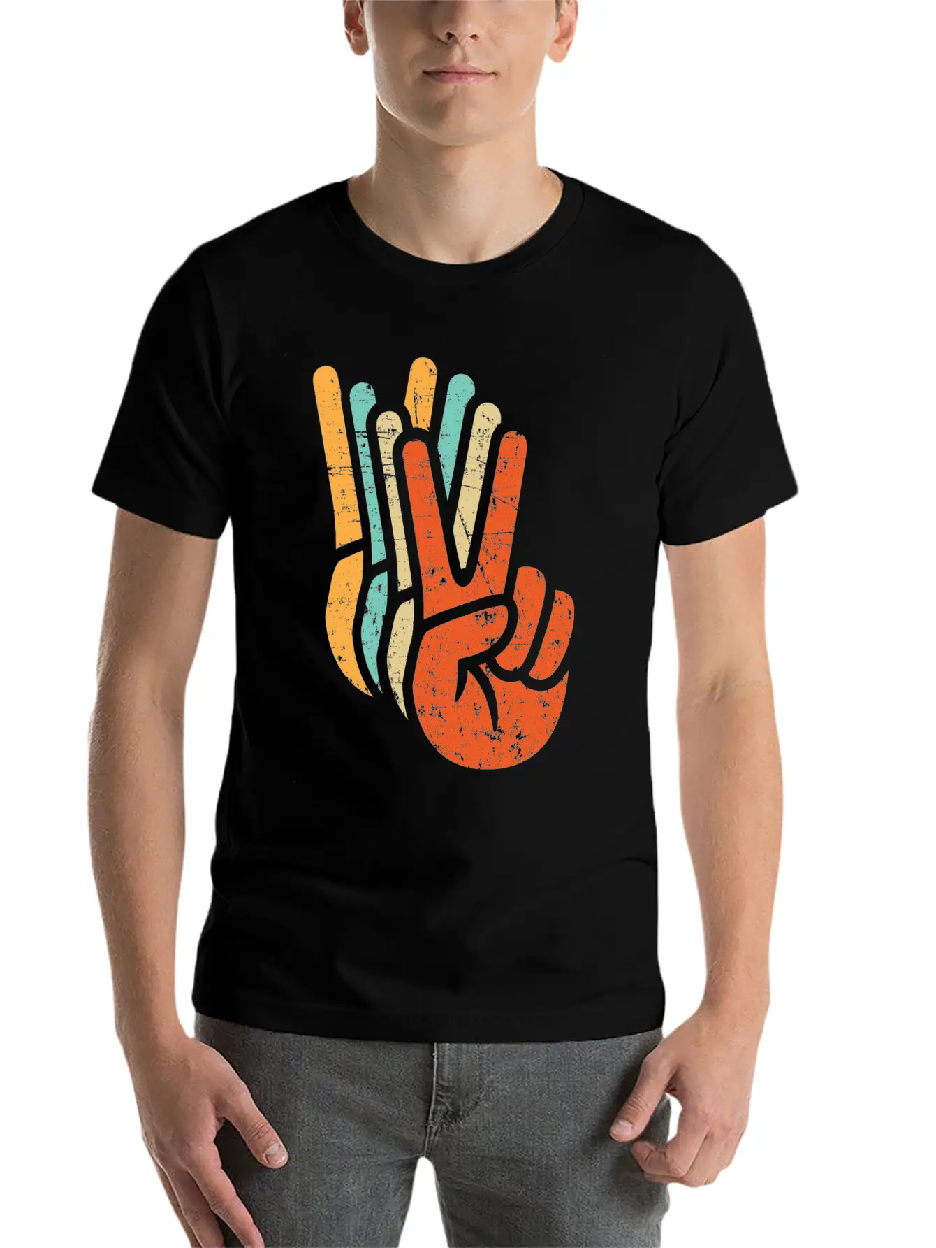 Retro Vintage Peace Sign Hand Care,fun,symbol Modern Fit Casual T-Shirt – Clean And Versatile Design