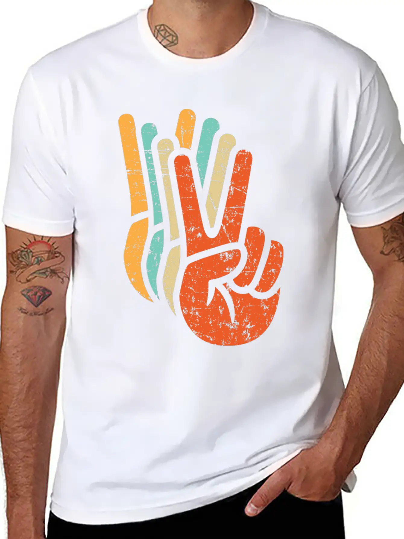 Retro Vintage Peace Sign Hand Care,fun,symbol Modern Fit Casual T-Shirt – Clean And Versatile Design