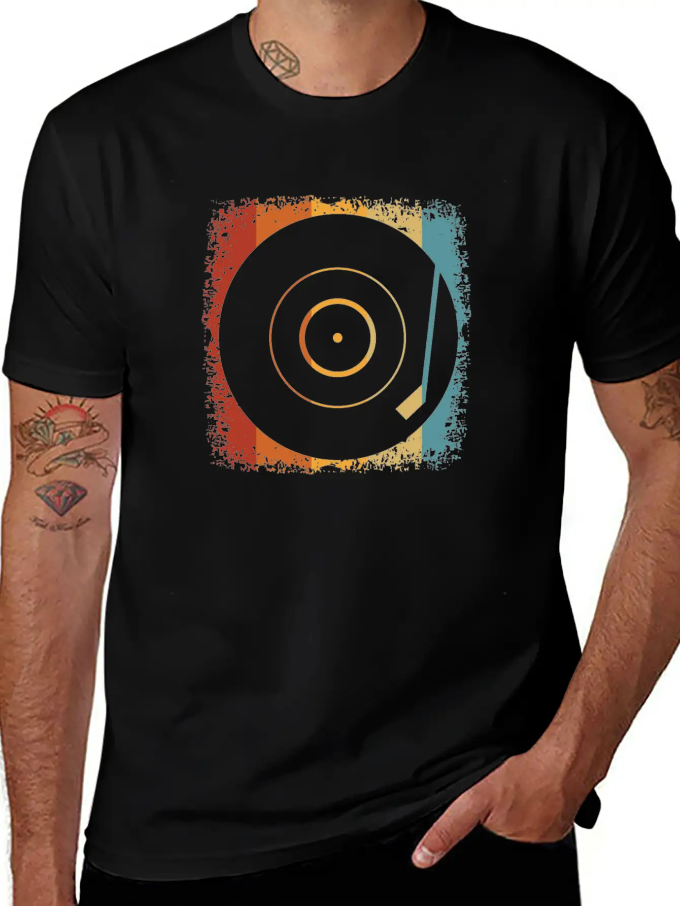Retro Vinyl Disc LP Records Relaxed Everyday Tee – Lightweight And Durable Cotton