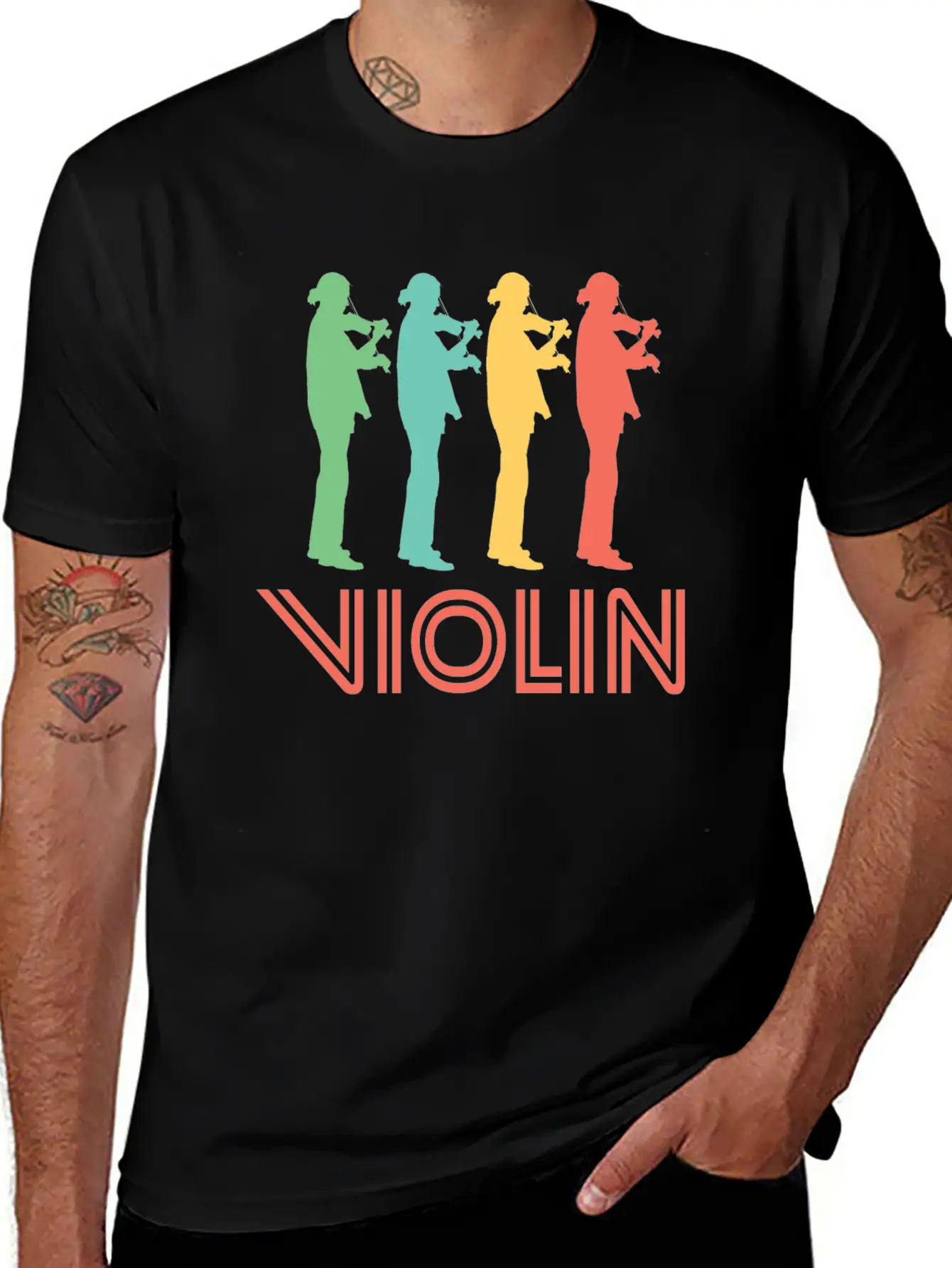 Retro Violin Pop Art Essential Cotton Tee For Daily Outfits – Unisex Style