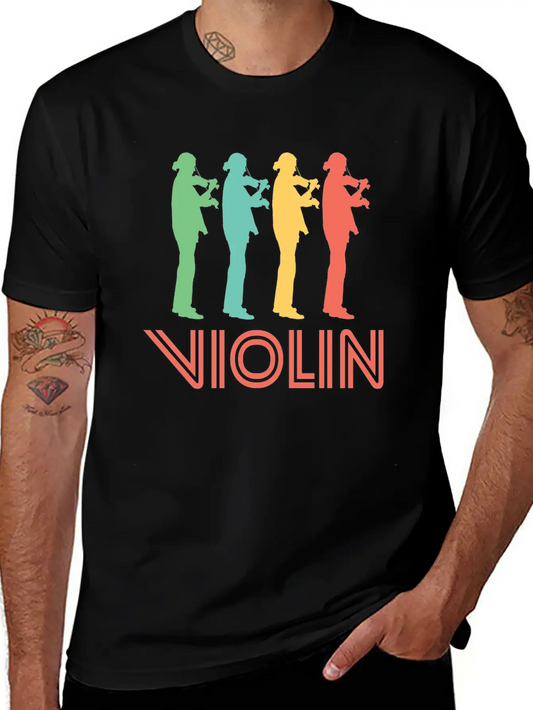 Retro Violin Pop Art Essential Cotton Tee For Daily Outfits – Unisex Style