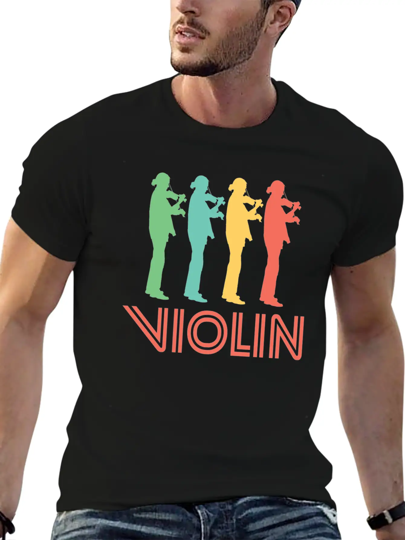 Retro Violin Pop Art Essential Cotton Tee For Daily Outfits – Unisex Style