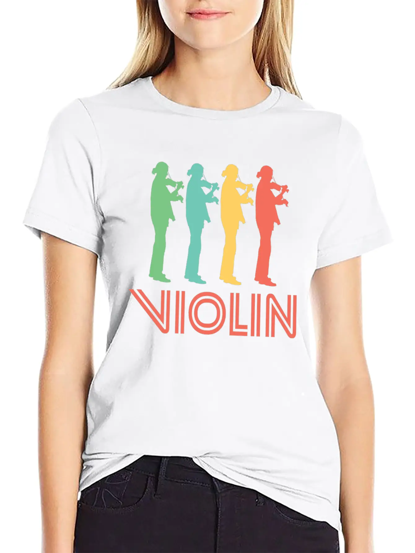 Retro Violin Pop Art Essential Cotton Tee For Daily Outfits – Unisex Style