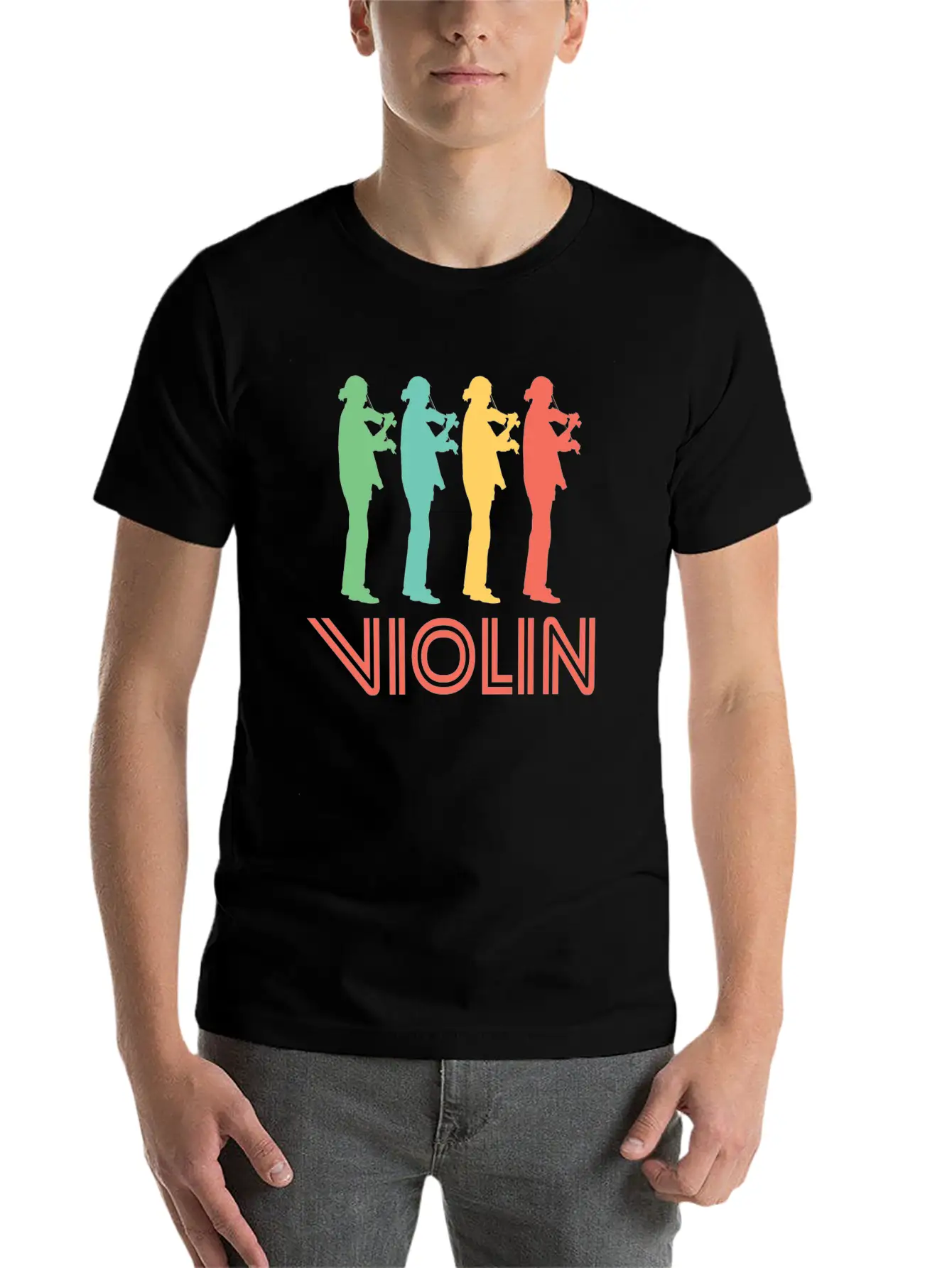 Retro Violin Pop Art Essential Cotton Tee For Daily Outfits – Unisex Style