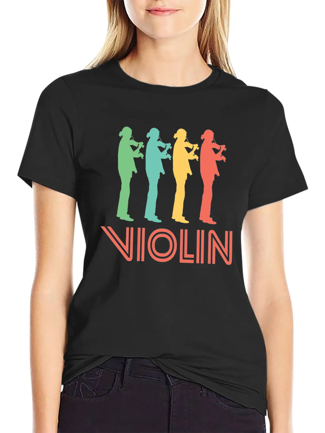Retro Violin Pop Art Essential Cotton Tee For Daily Outfits – Unisex Style
